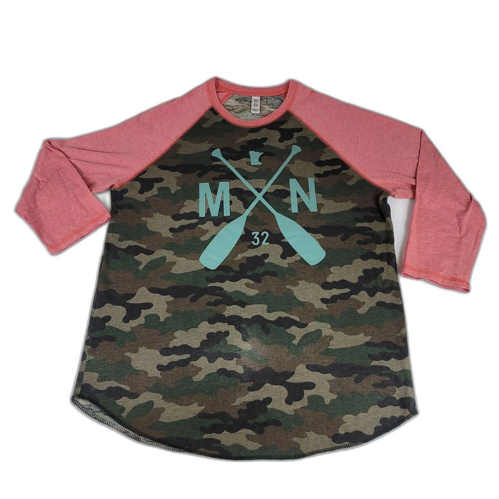 SOTA 3/4 Sleeve Tee Shirt Jersey Camo & Pink & Camo Color Women's Size Large